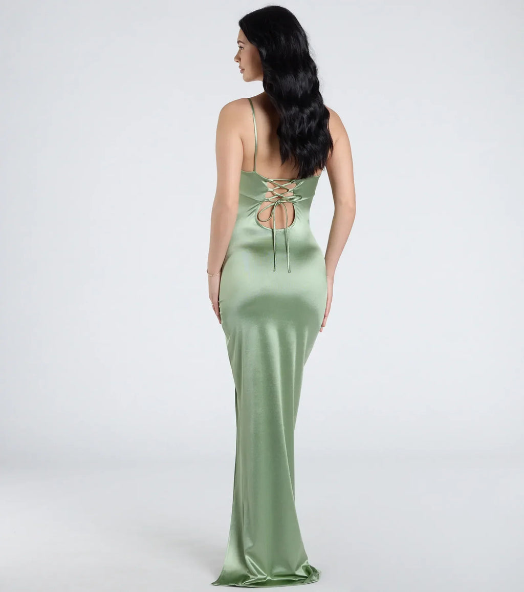 Laverne Formal Satin Lace-Up Column Dress